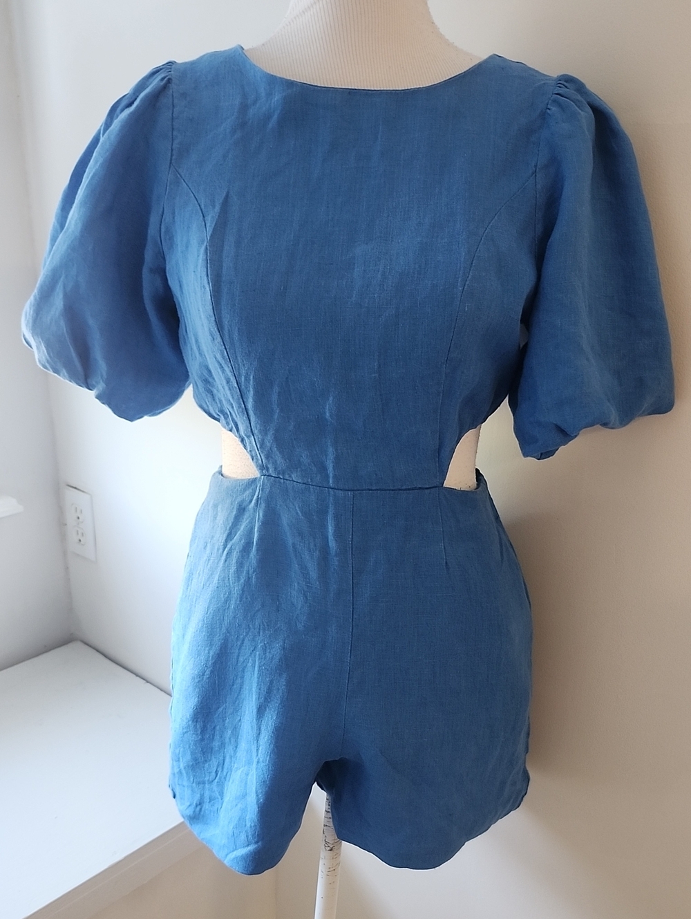 Karina Grimaldi Linen Blue Romper Cut outs Small Designer